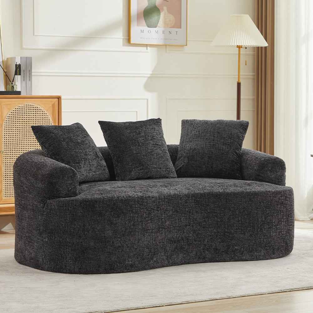 English Elm Curved Chenille Loveseat with Memory Foam Seating and Three Pillows for Compact Spaces Black W2915P324464