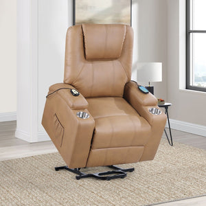 English Elm Macklin Faux Leather Power Lift Recliner with Heat Massage and Storage Pockets Camel B062P466803