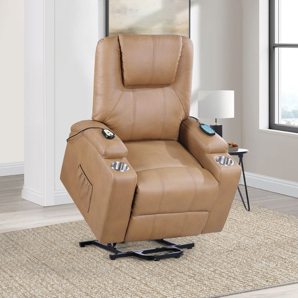 English Elm Macklin Faux Leather Power Lift Recliner with Heat Massage and Storage Pockets Camel B062P466803