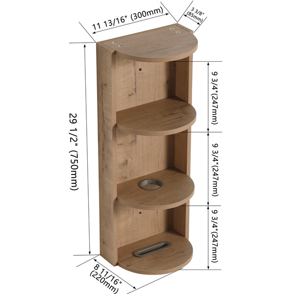 English Elm 12" Bathroom Wall-Mounted Storage Rack with Three-Tier Floating Shelves, Durable Scratch-Resistant Plywood Organizing Solution Imitative Oak W999P277163