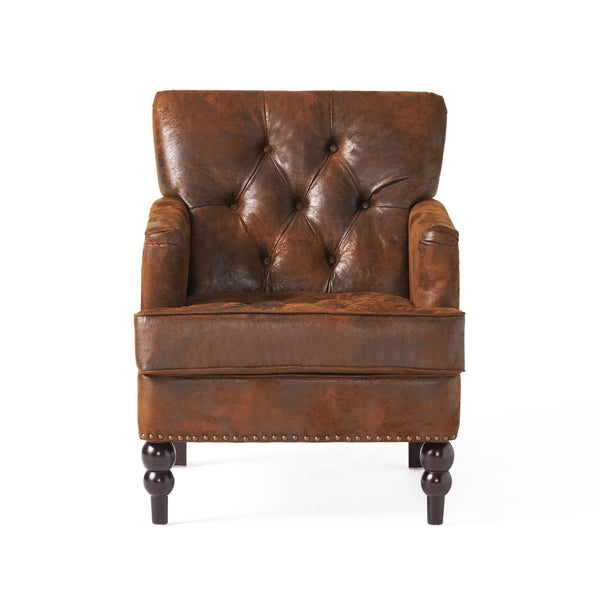 English Elm Christopher Knight Home® - HARRISON Tufted Club Chair with Diamond-Stitched Back, Nailhead Trim and Turned Birch Legs for Comfort and Style Brown 53444.00MF