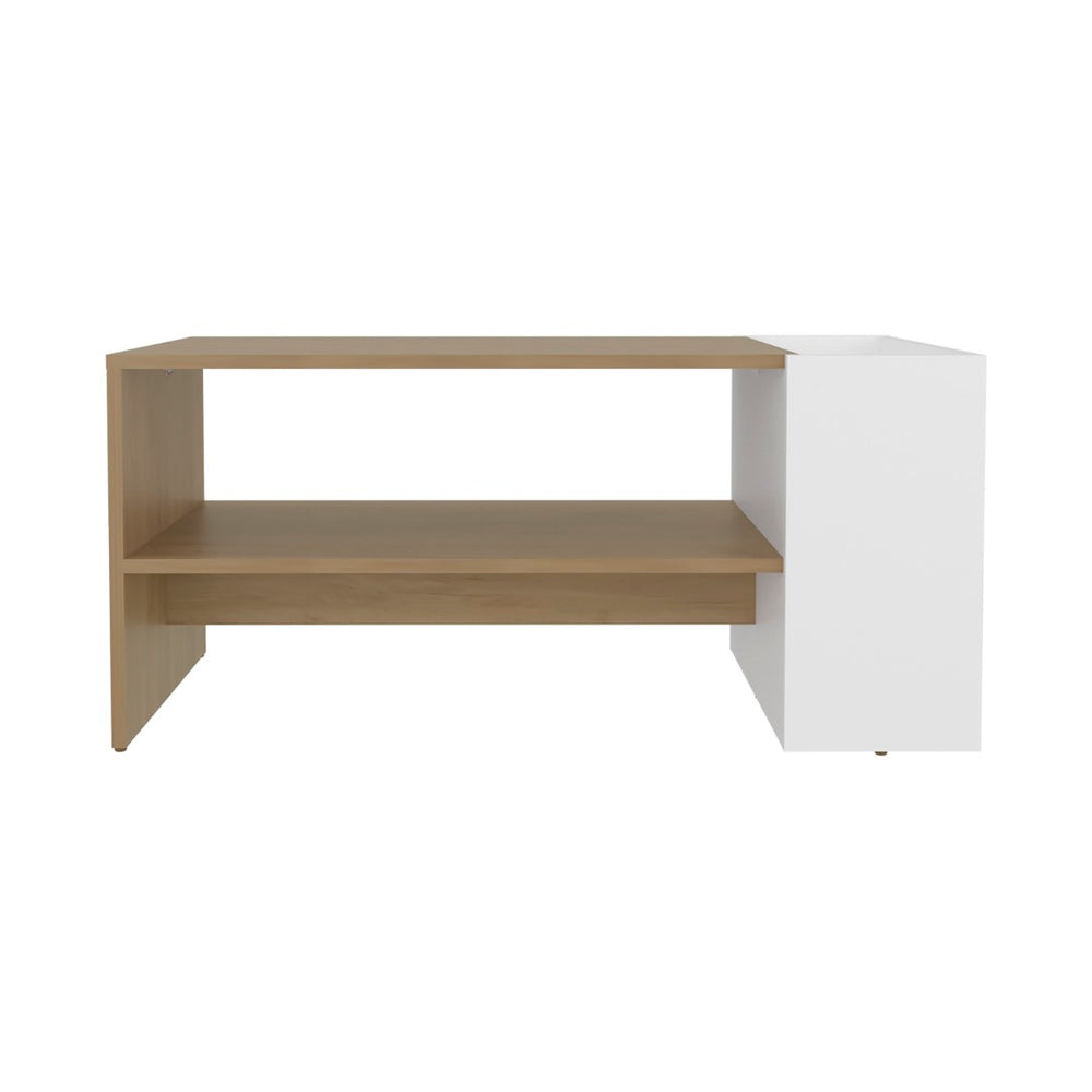 English Elm Smart Minimalist Coffee Table with Open Shelf and Side Compartment for Living Rooms B128P473974