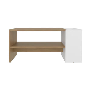English Elm Smart Minimalist Coffee Table with Open Shelf and Side Compartment for Living Rooms B128P473974