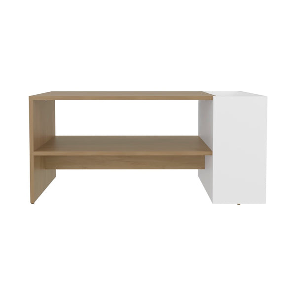 English Elm Smart Minimalist Coffee Table with Open Shelf and Side Compartment for Living Rooms B128P473974