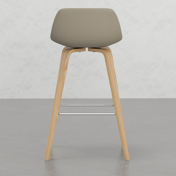 English Elm Harvard Bentwood Counter/Bar Height Stool Set of 2 – Mid-Century Natural Linen-Style Upholstered Seats, Chrome Footrest B2732P253610