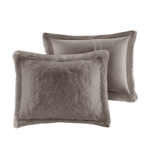 JLA Home Intelligent Design - Shaggy Faux Fur Duvet Cover Set with Plush Reverse, Hidden Zipper & Corner Ties for Cozy Luxury Grey ID12-1926