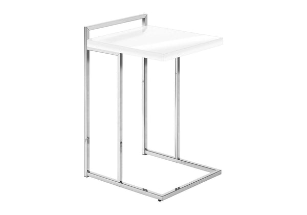English Elm Accent C-Shaped Table - Glossy White Laminate With Chrome Base For Stylish Living Room & Bedroom Use B2710P219375