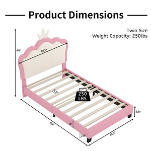 English Elm Twin Platform Bed Upholstered Crown Headboard Storybook Style for Girls Bedroom Pink N733P180807H