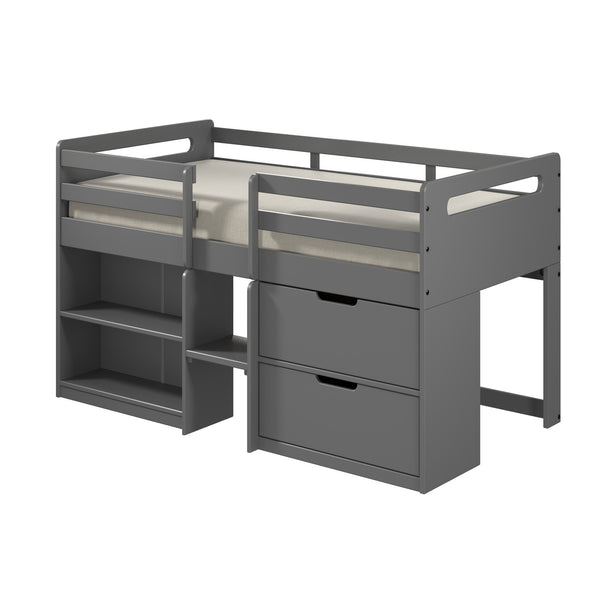 English Elm Grey Twin Loft Bed With Storage Drawers & Bookshelf - Space-Saving Design For Kids' Rooms! B062S00470