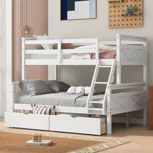 English Elm Twin Twin-over-Full Bunk Bed with Attached Ladder, Built-In Underbed Storage Drawers & Guardrail Safety Designed for Space-Saving Kids' Rooms White SM000119AAK-1