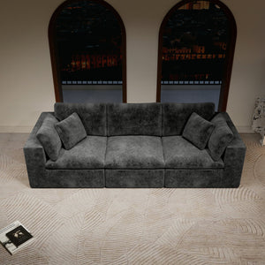 English Elm 108.3*39.4"Modular plush corduroy sectional sofa, no assembly, reversible chaise sleeper, grey, space-saving comfort W3819S00078