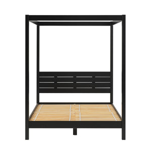 English Elm Walker Edison - Modern Queen Canopy Bedframe in Black – Minimalist Boho Design, Solid Pine Slats, No Box Spring Needed, Center Support, Easy Assembly B185P169169