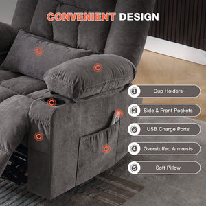 English Elm Massage Swivel Rocker Recliner with Heat Lumbar Relief and Usb Port for Living Room Grey W1521P478283