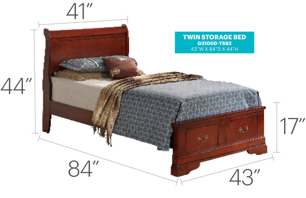 English Elm Elegant Cherry Wood Twin Storage Bed With Integrated Drawers - Timeless Design For Organized Spaces B078S00284