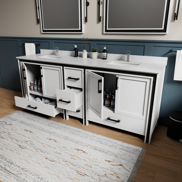 English Elm White Double Bath Vanity 84-in W x 22-in D Solid Wood Frame E0 Plywood, Soft-Close Drawers, Fully Assembled, Ample Storage B2731P260749