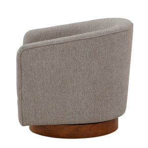 English Elm Miramar Plush Chenille Barrel Swivel Chair with Warm Wood Base, 360° Comfort and Removable Cushion Gray B050P322578
