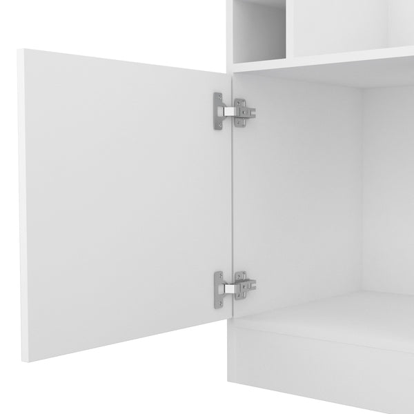 English Elm Seattle Corner Bar Cabinet with Eight Bottle Cubbies, Two Open Display Shelves, Modern Ergonomic Design White 46 L x 23 W x 7 H B128P176128