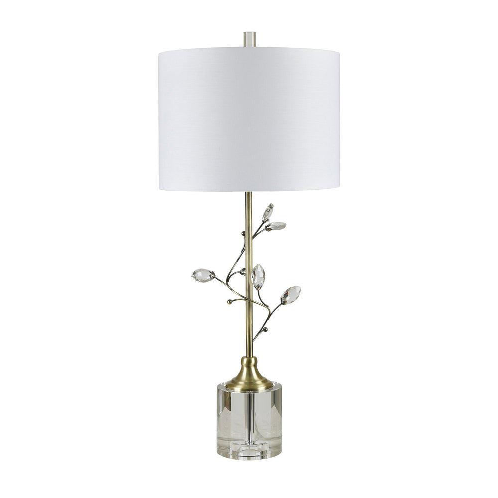 Crestview Collection 32.25" Elegant Crystal And Brass Table Lamp With White Shade - Nature-inspired Design & 3-way Socket   Cvazbs145