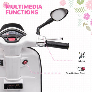 English Elm Qaba Vespa Licensed Retro Ride on Electric Motorbike for Toddlers with Fm Radio White W2225P229330