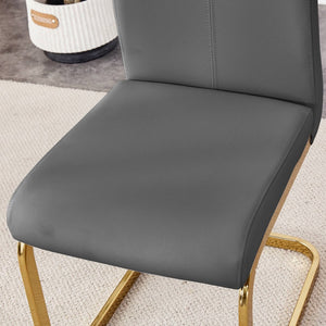 English Elm Table And Chair Set - Modern 71"X35.4" Transparent Glass Dining Set With 8 Gray Pu Chairs & Gold Legs W1151S02364-GIGA