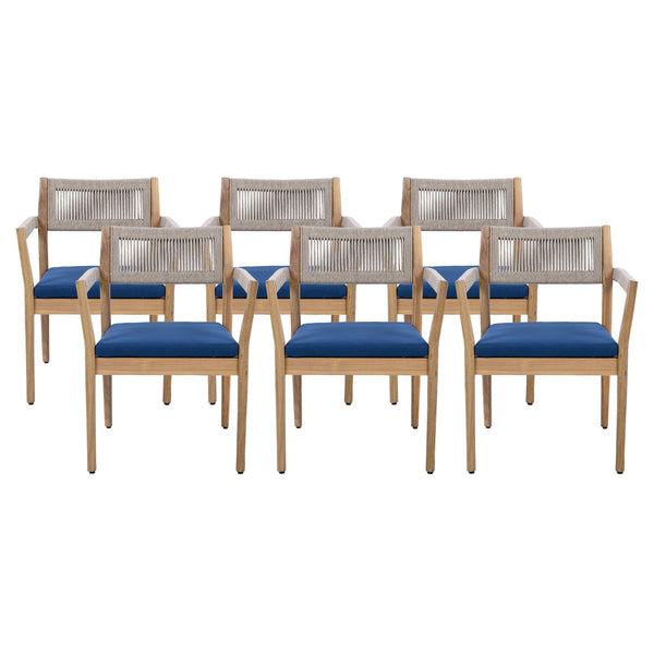 English Elm Christopher Knight Home® - Braided Acacia Wood Outdoor Dining Chairs Set Of 4 – Stylish Teak Finish With Navy Cushions & Rope N770P286668N004