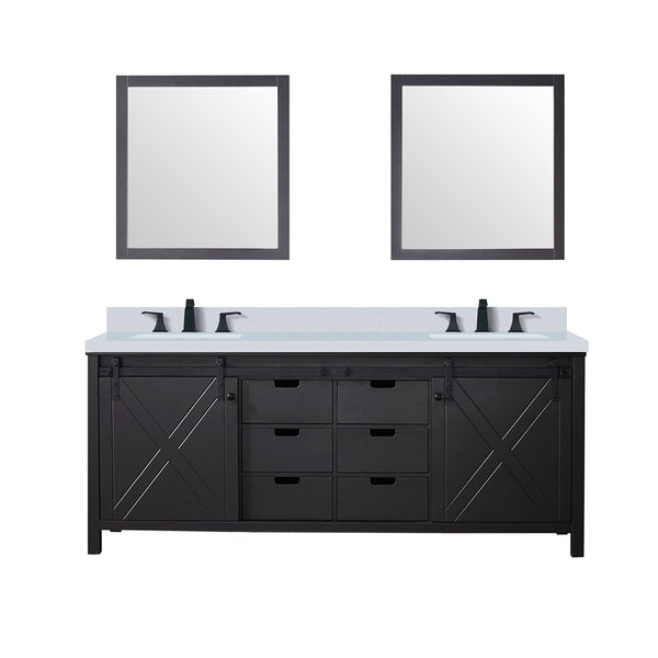 English Elm Brown Double Bath Vanity Set With Quartz Countertop, Matte Black Faucets, And Stylish Mirrors Included B2731S01076