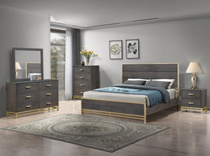 English Elm 1pc Contemporary 4-Drawer Storage Chest with Metal Handles and Luxe Metallic Accents for Bedroom Gold,Gray 36.91 L x 19.49 W x 52.64 H B2741P353124