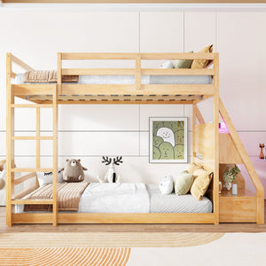 English Elm Full Bunk Bed with App Led Lighting Usb Charging Storage Drawers Kids Bedroom Natural N820S00080N