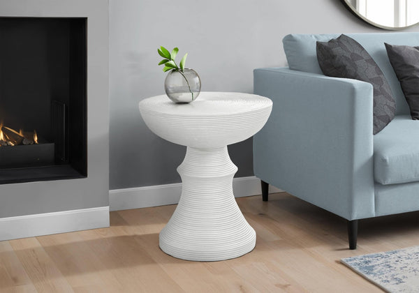 English Elm Accent Round Side Table Ribbed Sculptural White Magnesium Oxide for Patio or Bedroom B2710P461679