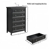 English Elm Modern 5 Drawers Dresser 5 Drawers Cabinet,Chest Of Drawers Closet Organizers and Storage Clothes Storage Drawers Cabinet For Living Room, Farmhouse Dresser Organizer Black