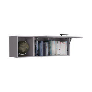 English Elm Aster 47" Wall Cabinet Smoke Grey with Lift-Up Door & Open Shelf, 2-Compartment Space Saver B200P235830