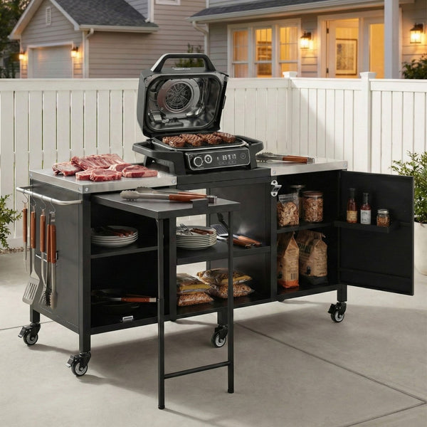 English Elm K&k Stainless Steel Outdoor Kitchen Island with Fold Out Prep Surface for Kamado Grills N707S000023B