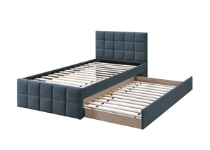 English Elm Contemporary Full Upholstered Trundle Bed Brushed Linen Grid Stitch Low Profile Frame Charcoal B011S02067