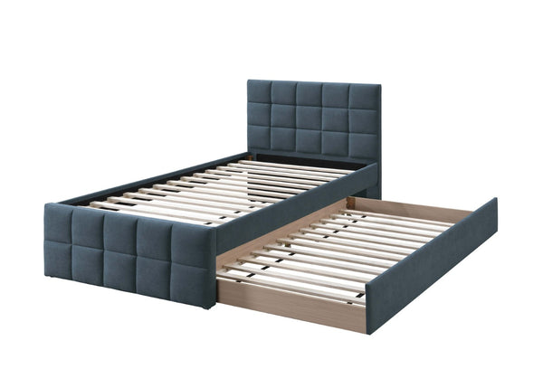 English Elm Contemporary Full Upholstered Trundle Bed Brushed Linen Grid Stitch Low Profile Frame Charcoal B011S02067