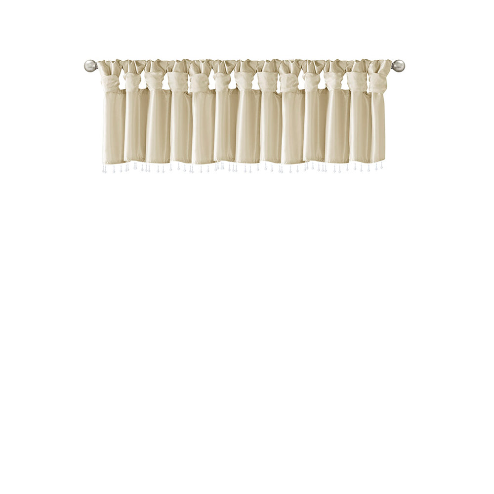 JLA Home Madison Park - Lightweight Faux Silk Valance with Beaded Trim, Lined Twist-Tab Top for Privacy and Elegant Draping Champagne MP41-4454