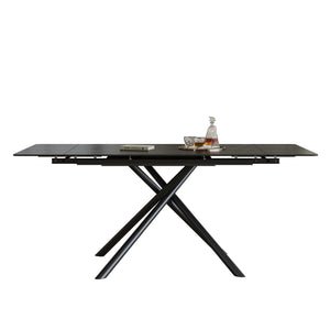 English Elm Retractable Sintered Stone Dining Table with Carbon Steel Legs, 83" Rectangular Modern Design, Durable and Easy-Clean Black W509P340584