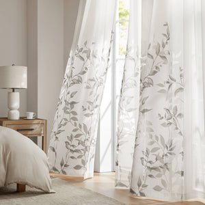 JLA Home Madison Park - Burnout Grey Botanical Curtain Panel with Silver Grommets, Semi-Sheer OEKO-TEX Fabric for Light Filtering and Modern Texture MP40-4609