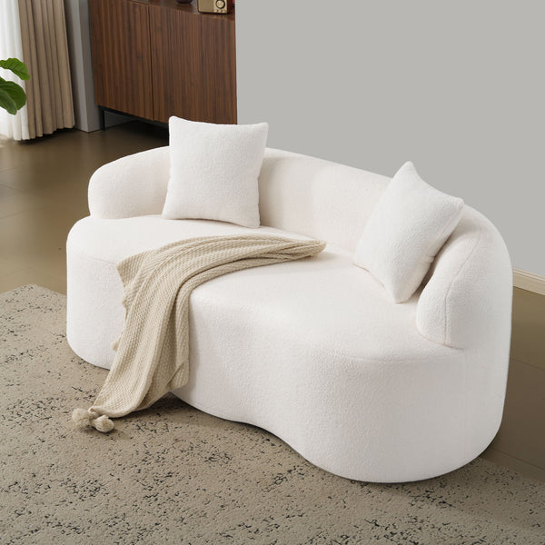 English Elm White Curved Loveseat Sofa — Cream Compact 2-Pillow No-Assembly Couch, Ergonomic Foam & Spring Comfort W3612P332124