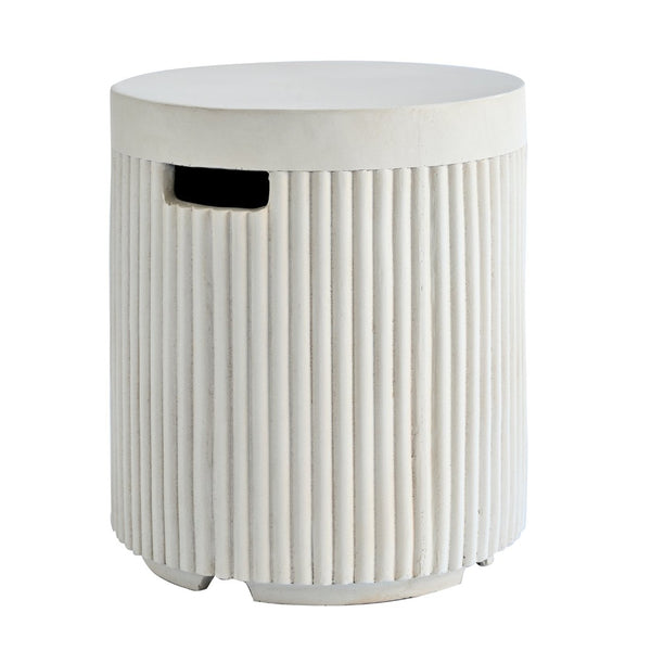 English Elm U_style Outdoor Mgo Propane Tank Cover Round Patio Side Table Fluted Stone Finish Beige N711P410569K