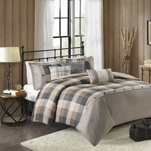 English Elm King/Cal Ridge 6-Piece Herringbone Duvet Cover Set - Buffalo Plaid Cabin Style, Embroidered Pillows, Button Closure, Cozy Lodge Bedding 92"x104" B03597354