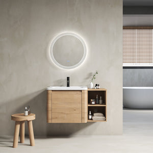 English Elm 36'' 36" Wall-Mounted Vanity with White Ceramic Sink, Plywood Shelves, Soft-Close Door & Rounded Edges W999S00379
