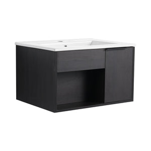 English Elm 24" Wall Mounted Bathroom Vanity Dark Oak Open Shelf Ceramic Sink Soft Close Door W3450P435828