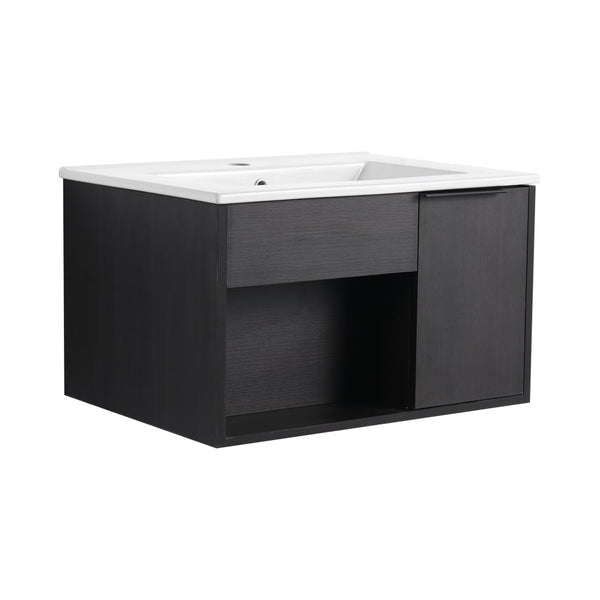 English Elm 24" Wall Mounted Bathroom Vanity Dark Oak Open Shelf Ceramic Sink Soft Close Door W3450P435828
