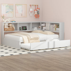 English Elm Metal Full Size Daybed with Trundle, Built-In Storage Cabinets & USB Ports for Small Rooms White DL001523AAK