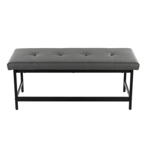 English Elm Bench Upholstered in Faux Leather with Powder Coated Frame for Bedroom or Entryway Black,Grey B202S02136