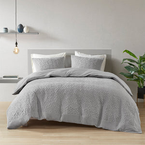 N Natori Origami Modern/Contemporary 3 Piece Oversized Knit Quilted Top Comforter Mini Set NS10-3725 Grey