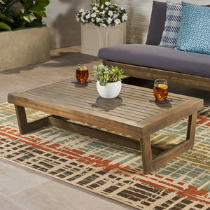 English Elm Christopher Knight Home® - SHERWOOD Coffee Table Grey Wood Outdoor Slatted Top, Quick-Dry, Spacious Rectangular Surface, Sturdy Base 64869.00GRY