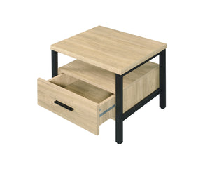 English Elm Yawan Oak Accent Table with Black Metal Legs, 1 Drawer & Shelf, Compact Storage Nightstand, 40lb Top B2726P287569