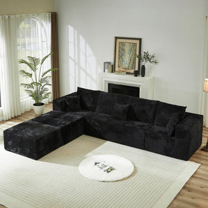 English Elm 133.86" Cloud Modular U-shaped Sectional Ribbed Corded Fabric Deep Seat Living Room Sofa Black W668S00009