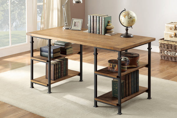 English Elm Vintage Factory Collection Industrial Writing Desk 60" Rustic Poplar with 4 Open Shelves Iron Frame Modern Home Office Table B011P220224